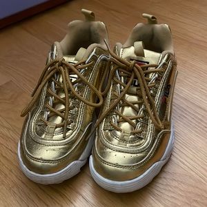 Womens Sz. 6 Gold Disruptor Fila Sneakers